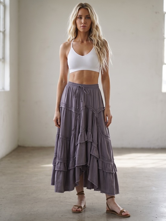 Bluevelvet Dresses & Skirts - NWT Bluevelvet Boho Festival Asymmetrical High Low Ruffle Maxi Skirt